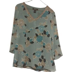 Style & Co Floral V-Neck Top with Beaded Detail